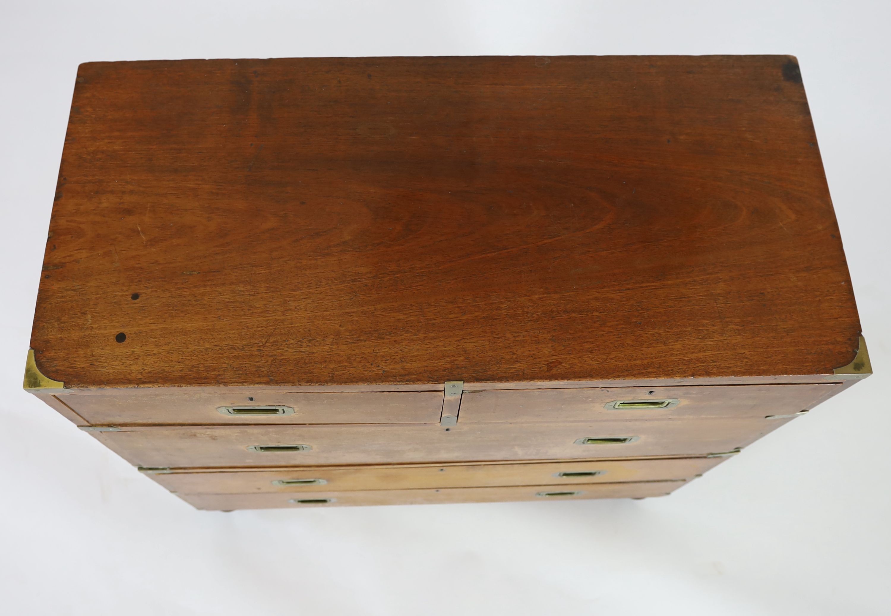 A Victorian brass mounted teak campaign chest, W.104cm D.49cm H.103cm